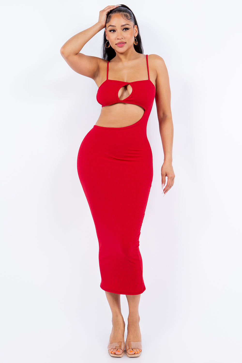 Genesis Ribbed Cut-Out Midi Dress