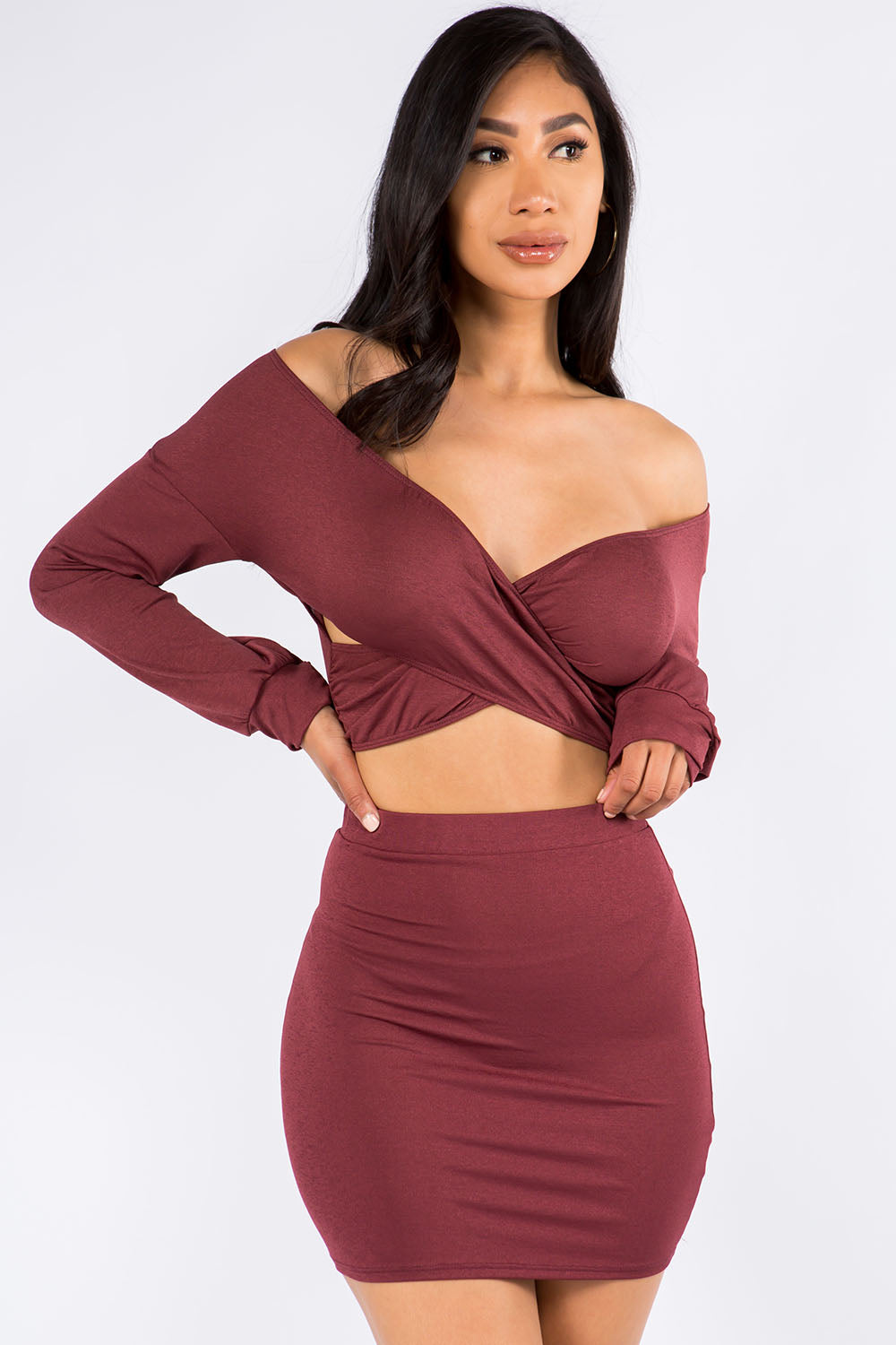 Kehlani Off-Shoulder 2-Pc Mini Skirt Set