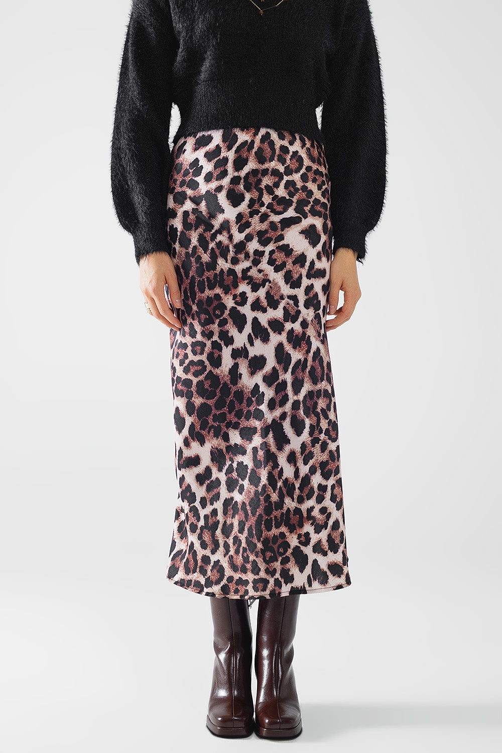Leopard Print Mid-Rise Flared Midi Skirt