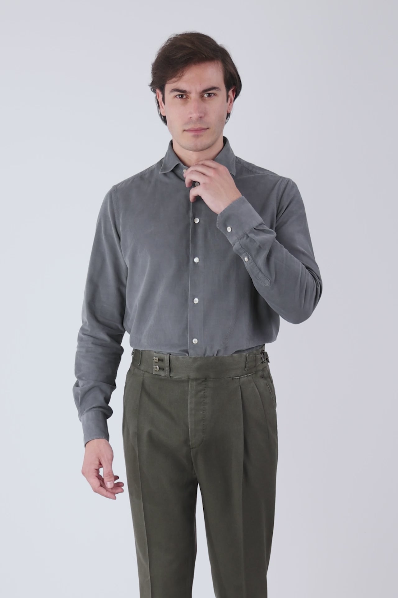 Gray Velvet Shirt 100% Cotton Autumn Winter
