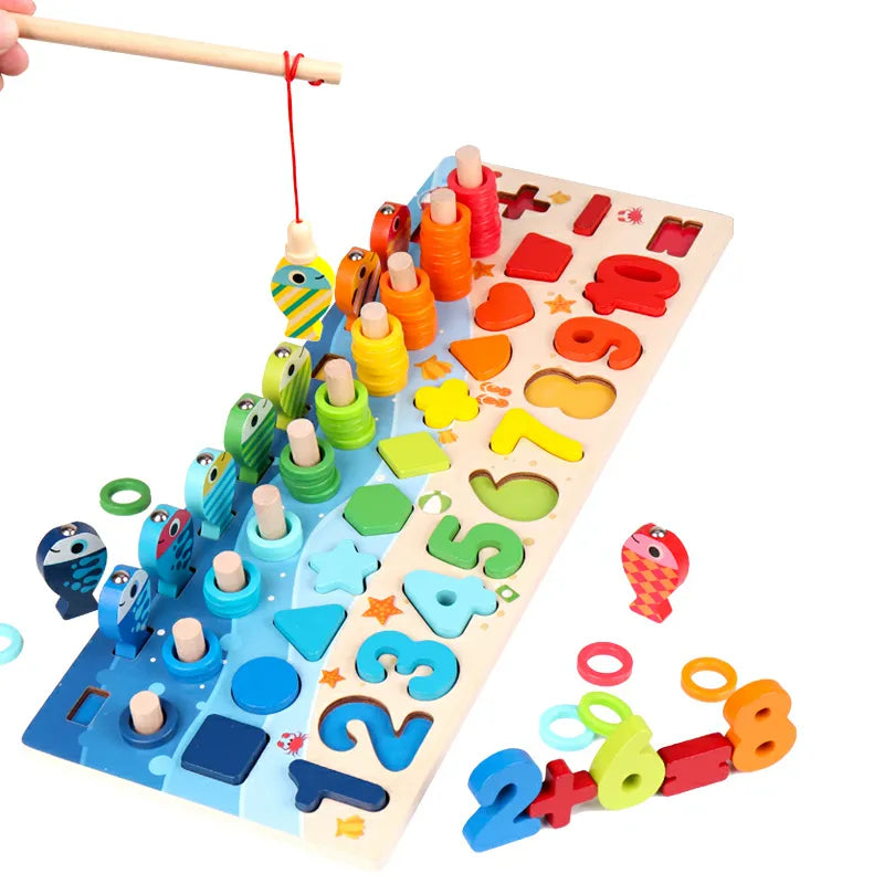 Hot Early Educational Magnetic Wooden Toy Montessori Learning Fishing Geometric Shape Cognition Aids Math Toys for Children Gift