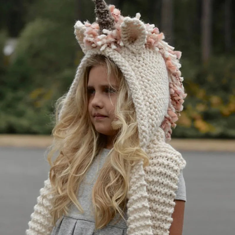 Unicorn Hat With Scarf Kids Unicorn Scarf Cap 2 in 1 Girls Infant Warm Knitted Hats Winter Beanie Children Wool Knitted Caps