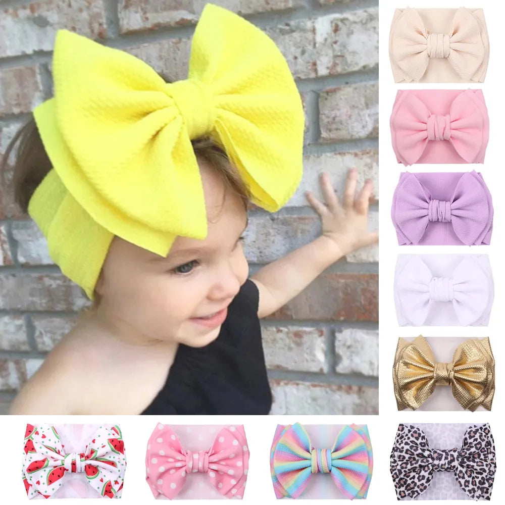 Fashion 7'' Big Hair Bow Girls Headbands Cute Baby Elastic Hair Band for Children Solid Turban Kids 2022 Summer Hair Accessories