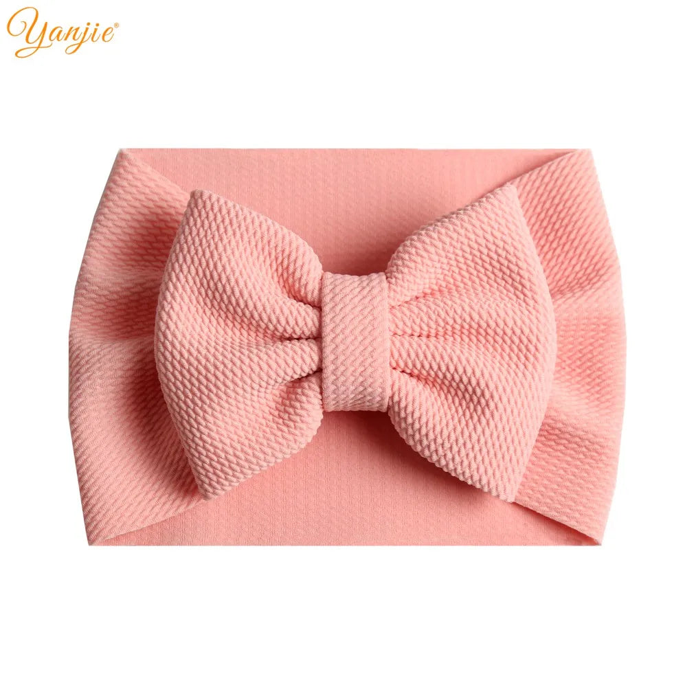 YANJIE 2023 New Turban Fashion 5'' Hair Bows Headband for Kids Headwrap Textured Fabric Elastic DIY Girls Hair Accessories