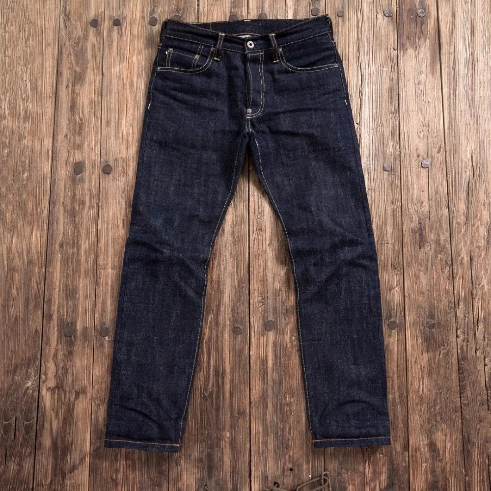SD107-0001   Heavy Weight Indigo Selvage Unwashed Pants Unsanforised Thick Raw Denim Jean 17oz